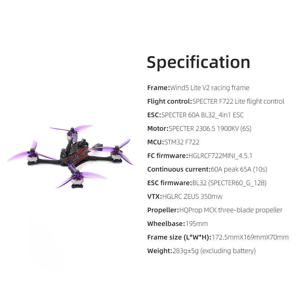 HGLRC Wind5 Lite V2 Racing Drone Elrs2.4G version