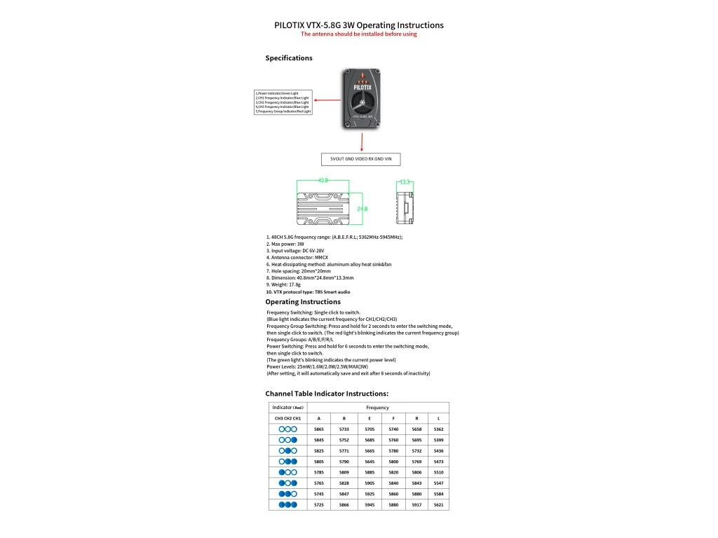 VTX Pilotix R3000 5.8G 3.0W